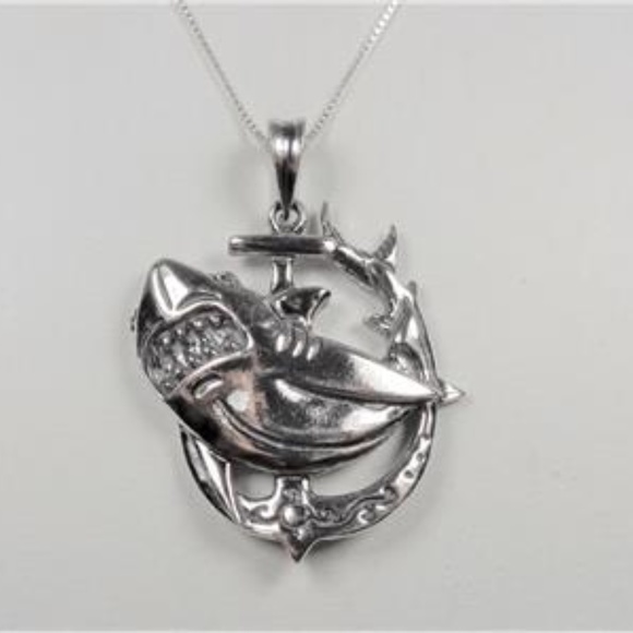 STERLING SILVER MAKO SHARK ANCHOR FISH NECKLACE